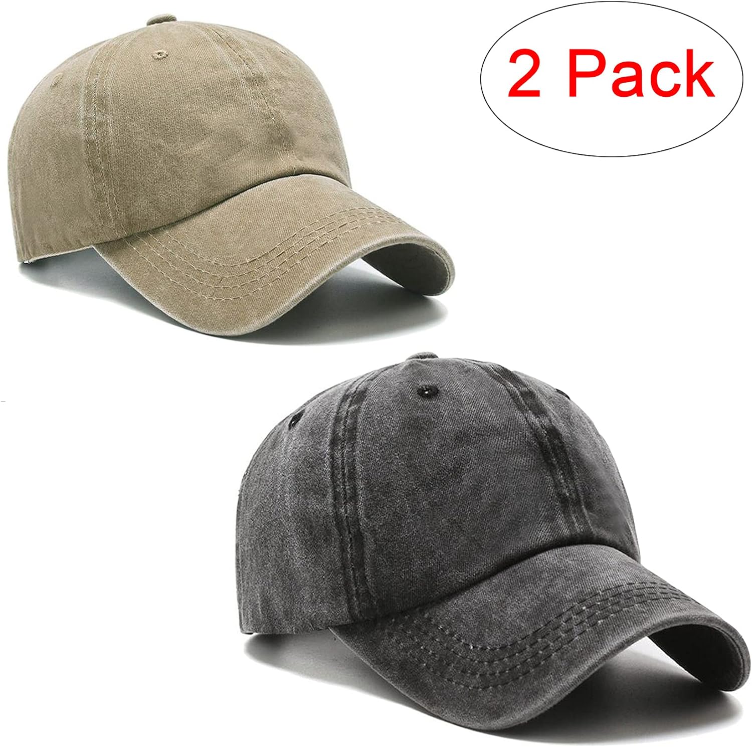 PFFY 2 Packs Vintage Washed Distressed Baseball Cap Golf Dad Hat for Men Women - Image 2